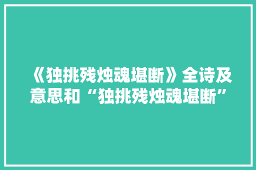 《独挑残烛魂堪断》全诗及意思和“独挑残烛魂堪断”的拼音注释