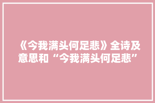 《今我满头何足悲》全诗及意思和“今我满头何足悲”的拼音注释 诗词鉴赏
