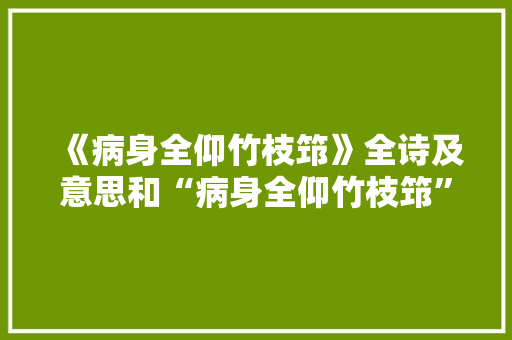 《病身全仰竹枝筇》全诗及意思和“病身全仰竹枝筇”的拼音注释 诗词鉴赏