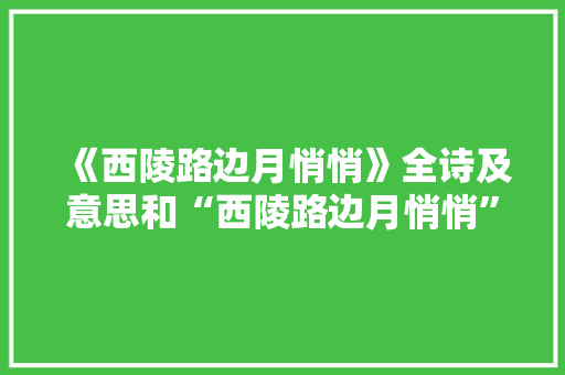 《西陵路边月悄悄》全诗及意思和“西陵路边月悄悄”的拼音注释