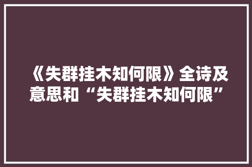 《失群挂木知何限》全诗及意思和“失群挂木知何限”的拼音注释
