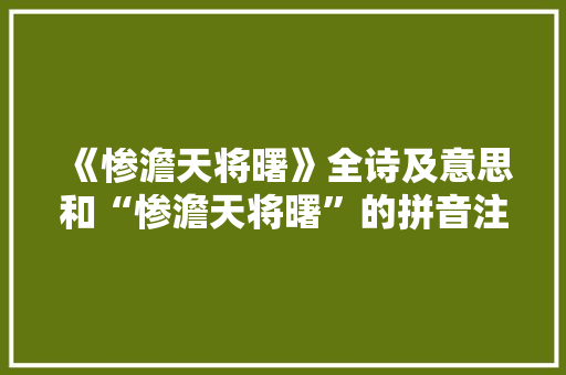 《惨澹天将曙》全诗及意思和“惨澹天将曙”的拼音注释