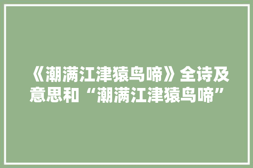 《潮满江津猿鸟啼》全诗及意思和“潮满江津猿鸟啼”的拼音注释 诗词鉴赏