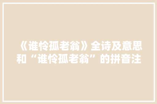 《谁怜孤老翁》全诗及意思和“谁怜孤老翁”的拼音注释