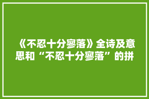 《不忍十分寥落》全诗及意思和“不忍十分寥落”的拼音注释
