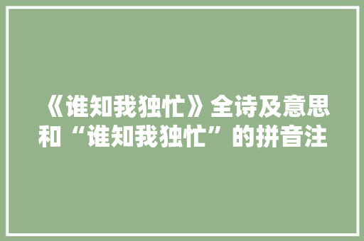 《谁知我独忙》全诗及意思和“谁知我独忙”的拼音注释 诗词鉴赏