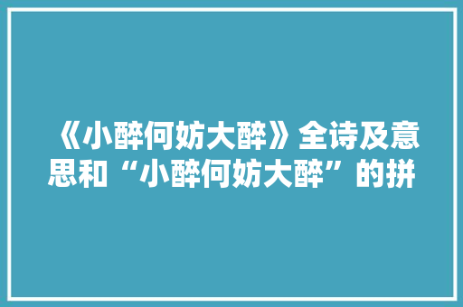 《小醉何妨大醉》全诗及意思和“小醉何妨大醉”的拼音注释
