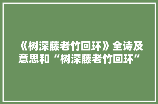 《树深藤老竹回环》全诗及意思和“树深藤老竹回环”的拼音注释 诗词鉴赏