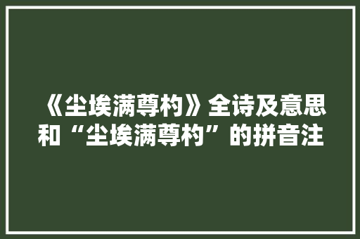 《尘埃满尊杓》全诗及意思和“尘埃满尊杓”的拼音注释