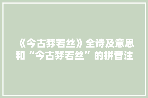 《今古棼若丝》全诗及意思和“今古棼若丝”的拼音注释 诗词鉴赏