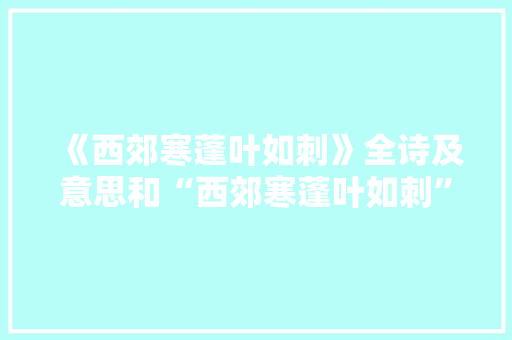 《西郊寒蓬叶如刺》全诗及意思和“西郊寒蓬叶如刺”的拼音注释 诗词鉴赏