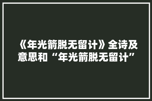 《年光箭脱无留计》全诗及意思和“年光箭脱无留计”的拼音注释