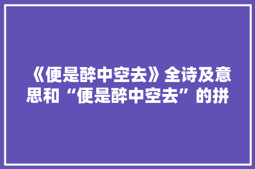 《便是醉中空去》全诗及意思和“便是醉中空去”的拼音注释