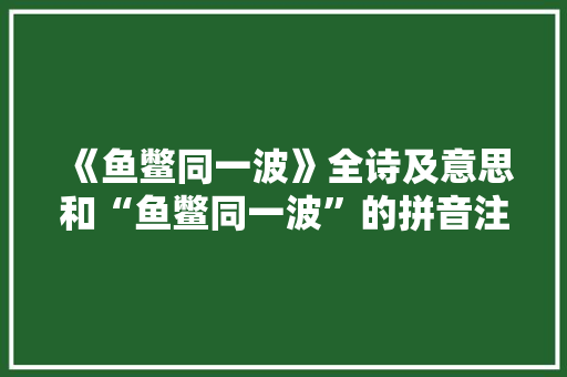 《鱼鳖同一波》全诗及意思和“鱼鳖同一波”的拼音注释