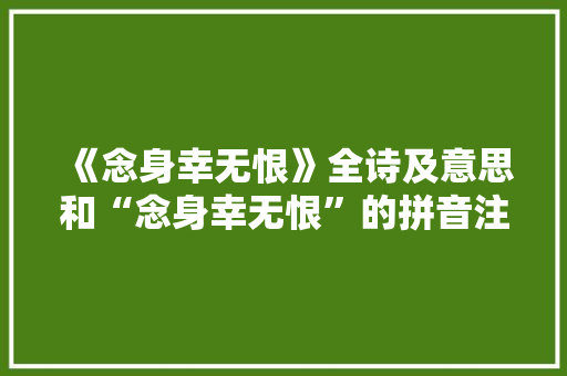 《念身幸无恨》全诗及意思和“念身幸无恨”的拼音注释 诗词鉴赏