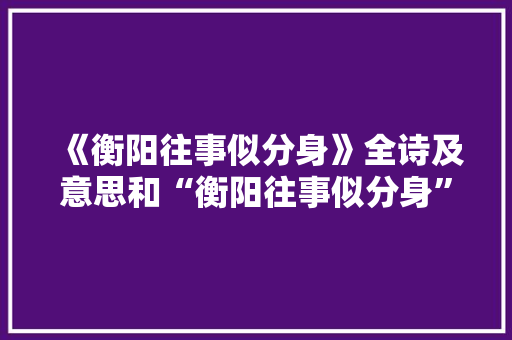 《衡阳往事似分身》全诗及意思和“衡阳往事似分身”的拼音注释