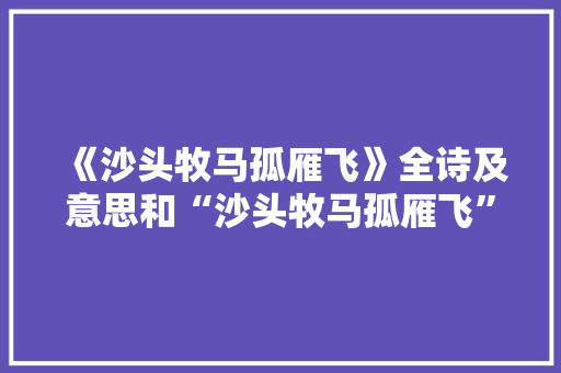 《沙头牧马孤雁飞》全诗及意思和“沙头牧马孤雁飞”的拼音注释 诗词鉴赏