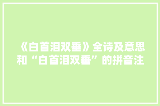 《白首泪双垂》全诗及意思和“白首泪双垂”的拼音注释