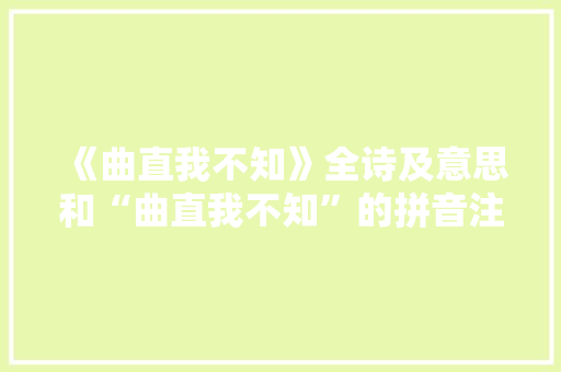 《曲直我不知》全诗及意思和“曲直我不知”的拼音注释