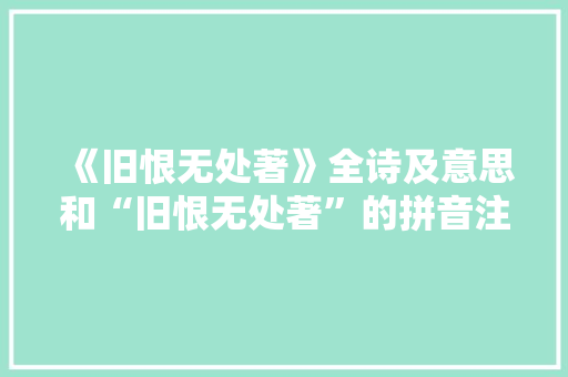 《旧恨无处著》全诗及意思和“旧恨无处著”的拼音注释