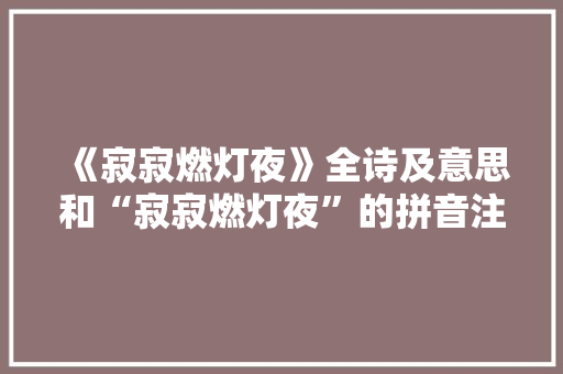 《寂寂燃灯夜》全诗及意思和“寂寂燃灯夜”的拼音注释