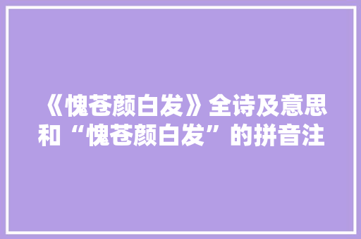 《愧苍颜白发》全诗及意思和“愧苍颜白发”的拼音注释 诗词鉴赏