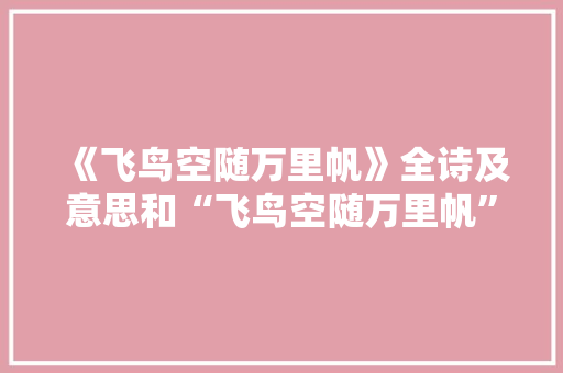 《飞鸟空随万里帆》全诗及意思和“飞鸟空随万里帆”的拼音注释 诗词鉴赏