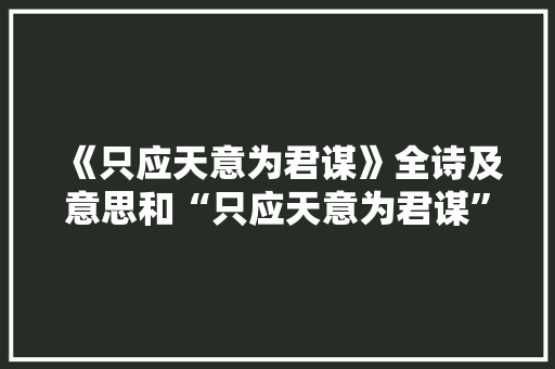 《只应天意为君谋》全诗及意思和“只应天意为君谋”的拼音注释