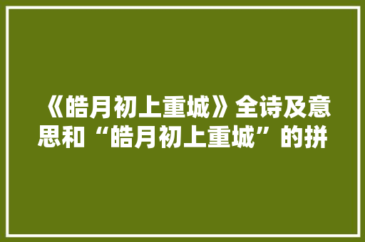 《皓月初上重城》全诗及意思和“皓月初上重城”的拼音注释