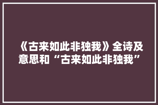 《古来如此非独我》全诗及意思和“古来如此非独我”的拼音注释