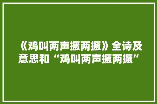《鸡叫两声撅两撅》全诗及意思和“鸡叫两声撅两撅”的拼音注释