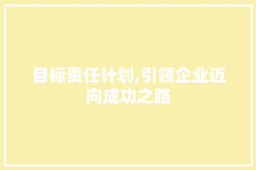 目标责任计划,引领企业迈向成功之路