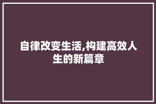 自律改变生活,构建高效人生的新篇章
