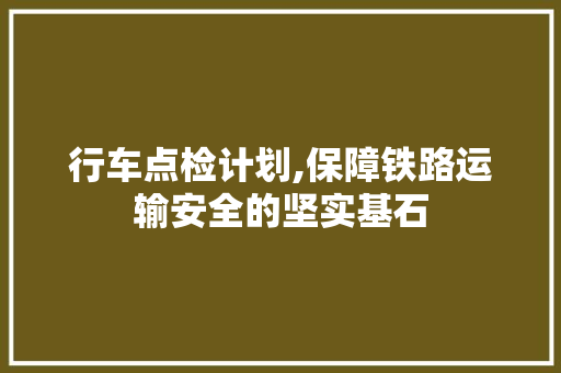 行车点检计划,保障铁路运输安全的坚实基石