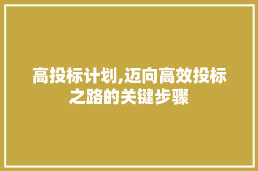 高投标计划,迈向高效投标之路的关键步骤