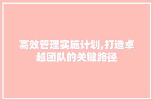 高效管理实施计划,打造卓越团队的关键路径