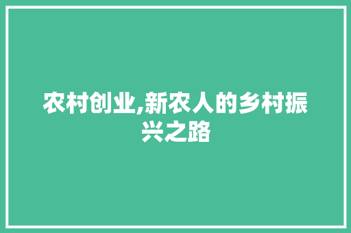 农村创业,新农人的乡村振兴之路 项目报告