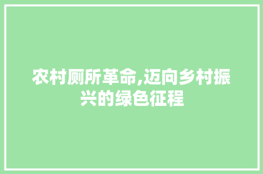 农村厕所革命,迈向乡村振兴的绿色征程