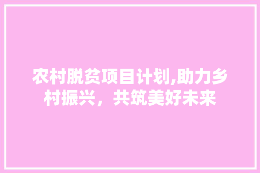农村脱贫项目计划,助力乡村振兴，共筑美好未来 项目报告