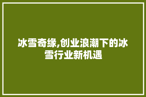 冰雪奇缘,创业浪潮下的冰雪行业新机遇