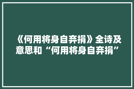 《何用将身自弃捐》全诗及意思和“何用将身自弃捐”的拼音注释