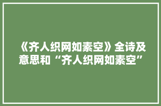 《齐人织网如素空》全诗及意思和“齐人织网如素空”的拼音注释