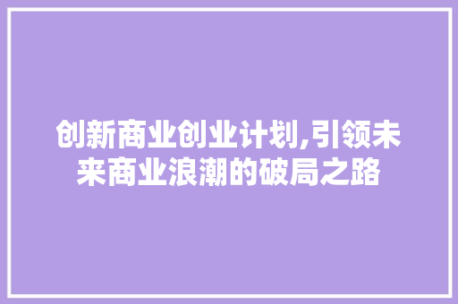 创新商业创业计划,引领未来商业浪潮的破局之路