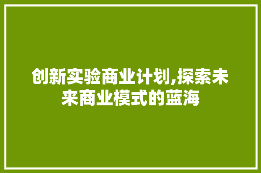 创新实验商业计划,探索未来商业模式的蓝海