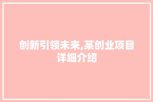 创新引领未来,某创业项目详细介绍