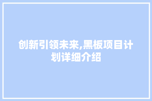 创新引领未来,黑板项目计划详细介绍