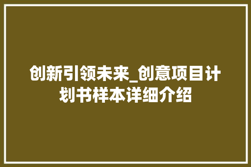 创新引领未来_创意项目计划书样本详细介绍