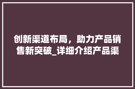 创新渠道布局，助力产品销售新突破_详细介绍产品渠道销售计划