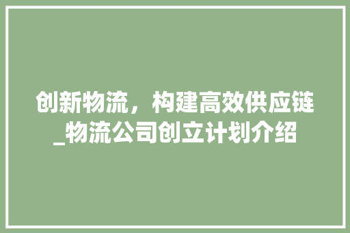 创新物流，构建高效供应链_物流公司创立计划介绍