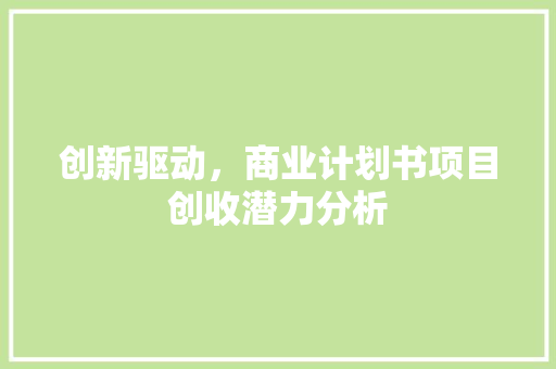 创新驱动，商业计划书项目创收潜力分析